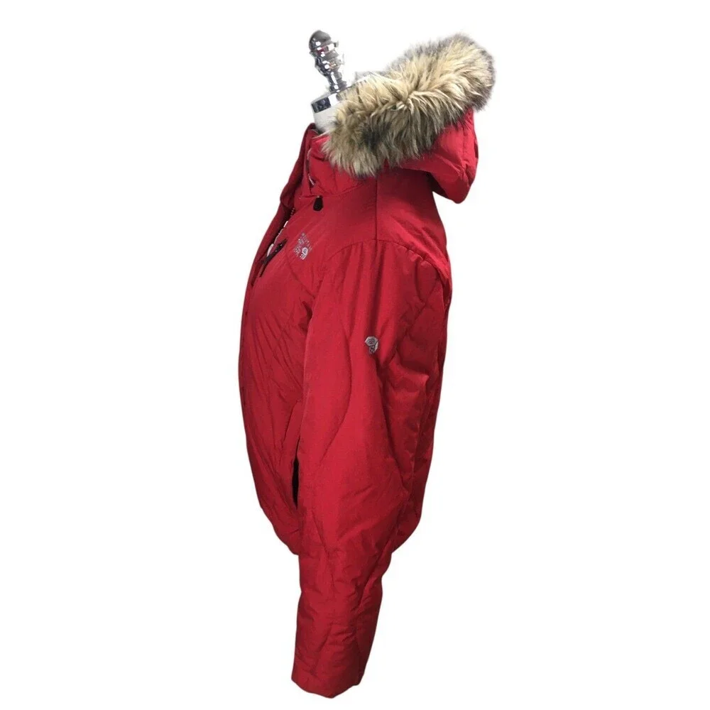Mountain Hard Wear Winter Down Coat Women's Size Small Red Hooded Faux Fur